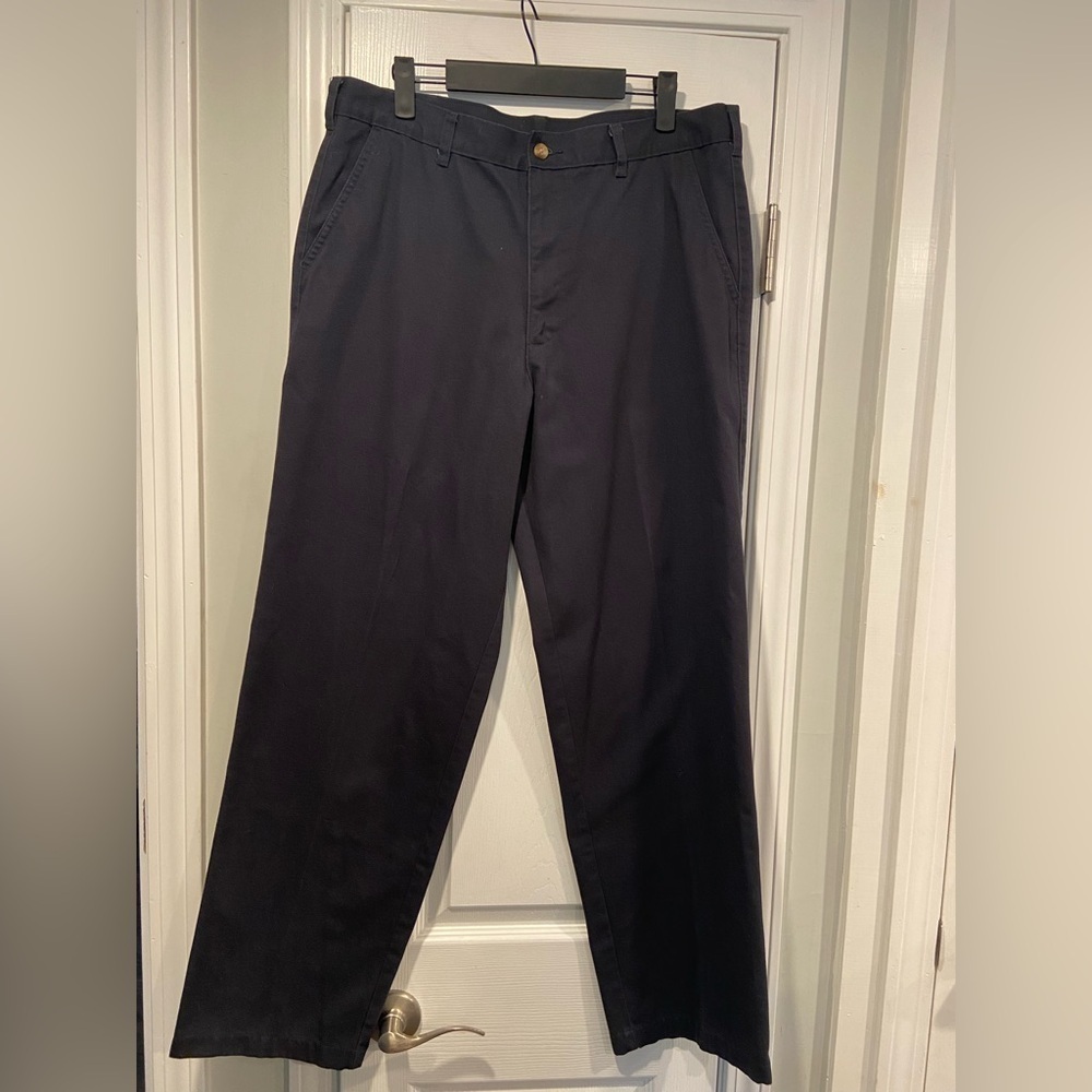 George Mens Size 36x32 Navy Blue Cotton Blend Flat Front Chino Dress Pants